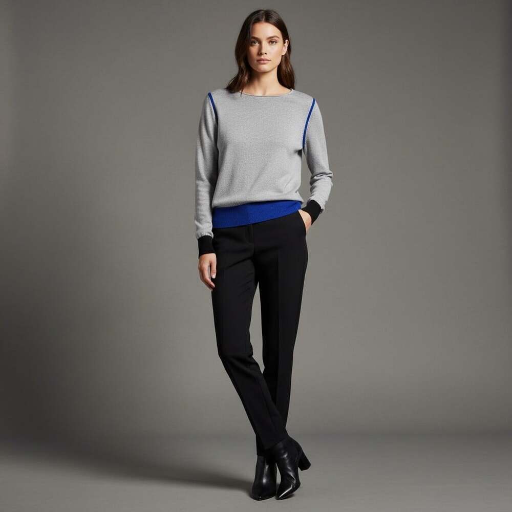 Catherine Malandrino Color Block Sweater Size L Gray Blue Crew Neck Pullover